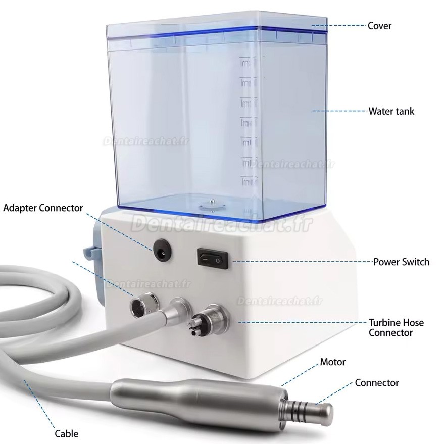 Micromoteur électrique dentaire sans balais avec réservoir d'eau et pompe péristaltique